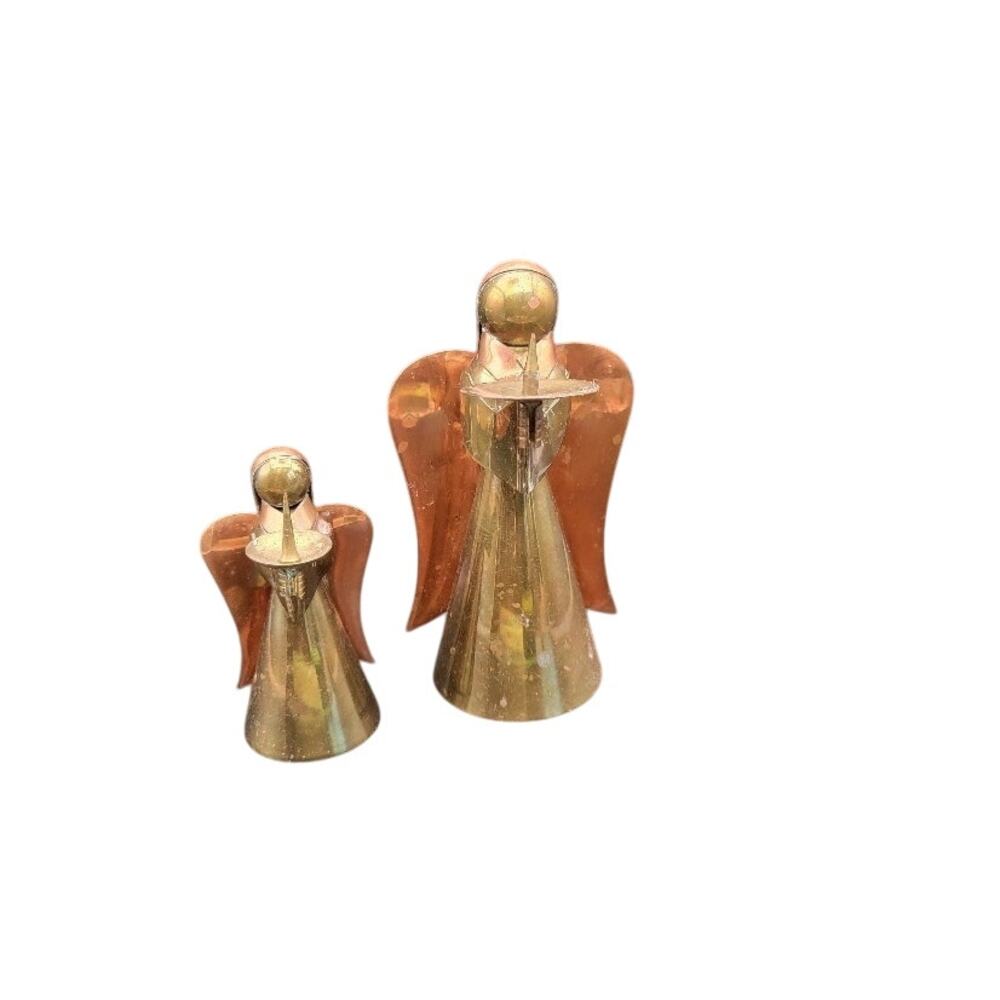 Vintage Angel Candleholders Adult &‎ Child Brass Copper MCM Christmas Decor